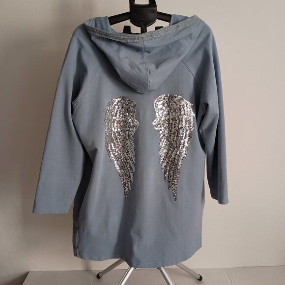 Tempo Paris Blue Sequin Angel Wing Hooded Open Front Cover Women’s Size M-L NWT - Picture 13 of 15